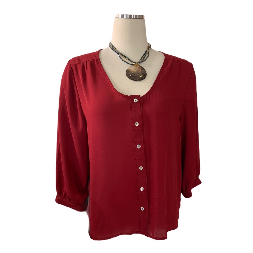 Sale! Olivaceous Lightweight Loose-fitting Burgundy Blouse Size L